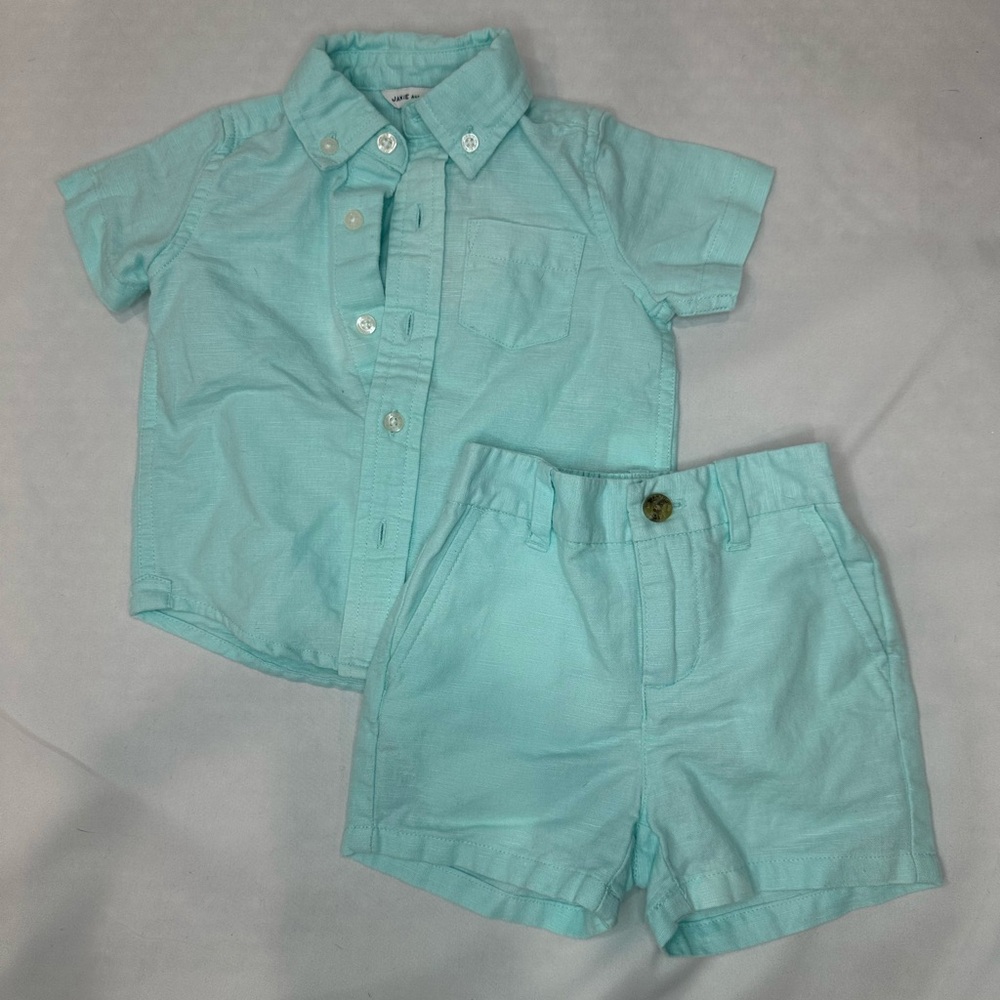 Janie and Jack sea foam Green Short set size 6-12 months